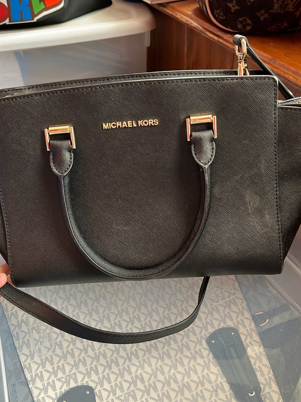Michael Kors Black Saffiano Leather Satchel with Gold Hardware